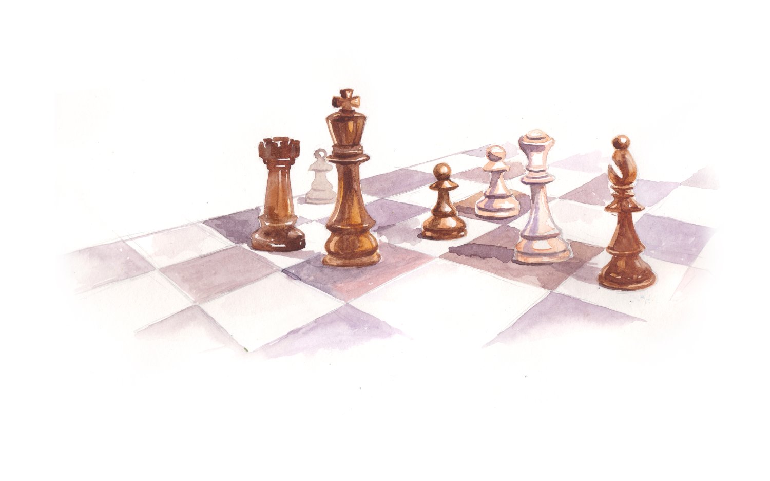 Watercolour chess board mid-game